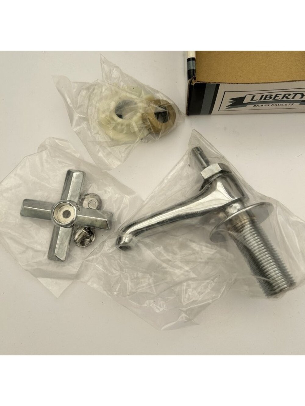 Vintage Liberty Brass Faucets #SF-52 Chrome Basin Faucet w/ Cross Handle NOS